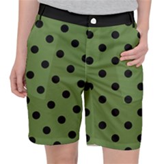 Large Black Polka Dots On Crocodile Green - Pocket Shorts by FashionLane