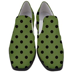 Large Black Polka Dots On Crocodile Green - Women Slip On Heel Loafers by FashionLane