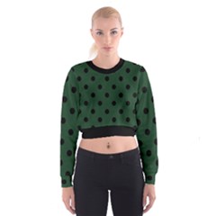 Large Black Polka Dots On Eden Green - Cropped Sweatshirt by FashionLane