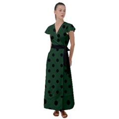 Large Black Polka Dots On Eden Green - Flutter Sleeve Maxi Dress by FashionLane
