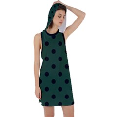 Large Black Polka Dots On Eden Green - Racer Back Hoodie Dress by FashionLane