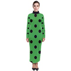 Large Black Polka Dots On Just Green - Turtleneck Maxi Dress by FashionLane