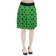 Large Black Polka Dots On Just Green - Pleated Skirt