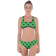 Large Black Polka Dots On Just Green - Criss Cross Bikini Set by FashionLane