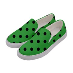 Large Black Polka Dots On Just Green - Women s Canvas Slip Ons by FashionLane