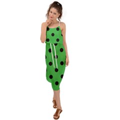 Large Black Polka Dots On Just Green - Waist Tie Cover Up Chiffon Dress by FashionLane