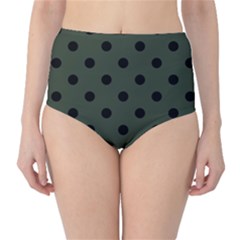 Large Black Polka Dots On Kombu Green - Classic High-waist Bikini Bottoms by FashionLane