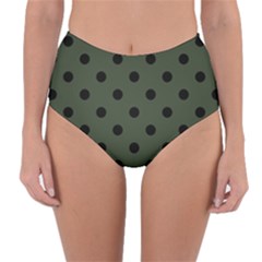 Large Black Polka Dots On Kombu Green - Reversible High-waist Bikini Bottoms by FashionLane