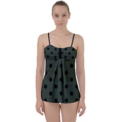 Large Black Polka Dots On Kombu Green - Babydoll Tankini Set by FashionLane