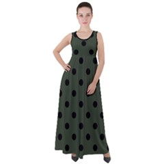Large Black Polka Dots On Kombu Green - Empire Waist Velour Maxi Dress by FashionLane