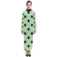 Large Black Polka Dots On Pale Green - Turtleneck Maxi Dress by FashionLane
