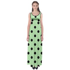 Large Black Polka Dots On Pale Green - Empire Waist Maxi Dress