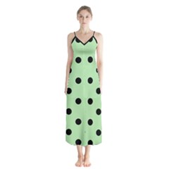 Large Black Polka Dots On Pale Green - Button Up Chiffon Maxi Dress by FashionLane