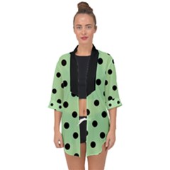 Large Black Polka Dots On Pale Green - Open Front Chiffon Kimono by FashionLane