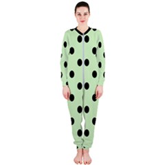 Large Black Polka Dots On Tea Green - Onepiece Jumpsuit (ladies)  by FashionLane