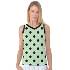 Large Black Polka Dots On Tea Green - Women s Basketball Tank Top by FashionLane