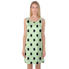 Large Black Polka Dots On Tea Green - Sleeveless Satin Nightdress by FashionLane