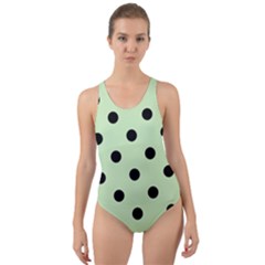Large Black Polka Dots On Tea Green - Cut-out Back One Piece Swimsuit