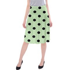 Large Black Polka Dots On Tea Green - Midi Beach Skirt