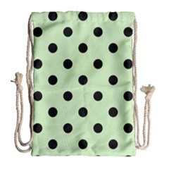 Large Black Polka Dots On Tea Green - Drawstring Bag (large)