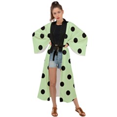 Large Black Polka Dots On Tea Green - Maxi Kimono by FashionLane