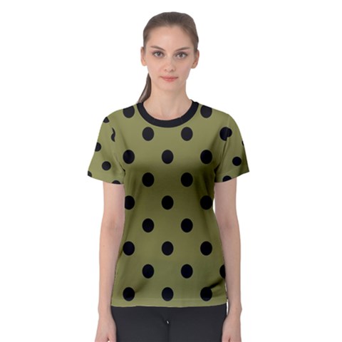 Large Black Polka Dots On Woodbine Green - Women s Sport Mesh Tee by FashionLane