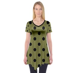 Large Black Polka Dots On Woodbine Green - Short Sleeve Tunic  by FashionLane