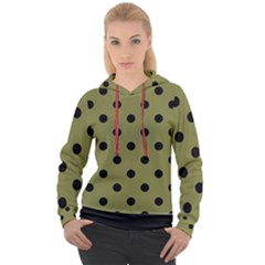 Large Black Polka Dots On Woodbine Green - Women s Overhead Hoodie by FashionLane