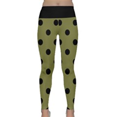 Large Black Polka Dots On Woodbine Green - Lightweight Velour Classic Yoga Leggings by FashionLane