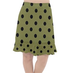 Large Black Polka Dots On Woodbine Green - Fishtail Chiffon Skirt by FashionLane