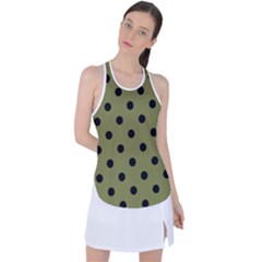 Large Black Polka Dots On Woodbine Green - Racer Back Mesh Tank Top by FashionLane