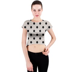 Large Black Polka Dots On Abalone Grey - Crew Neck Crop Top