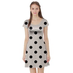 Large Black Polka Dots On Abalone Grey - Short Sleeve Skater Dress