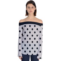 Large Black Polka Dots On Abalone Grey - Off Shoulder Long Sleeve Top by FashionLane