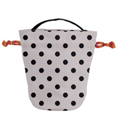 Large Black Polka Dots On Abalone Grey - Drawstring Bucket Bag by FashionLane