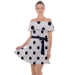 Large Black Polka Dots On Abalone Grey - Off Shoulder Velour Dress by FashionLane