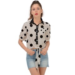 Large Black Polka Dots On Abalone Grey - Tie Front Shirt  by FashionLane