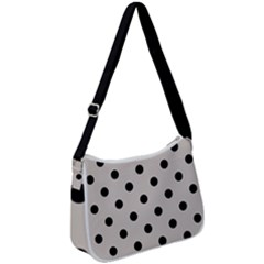 Large Black Polka Dots On Abalone Grey - Zip Up Shoulder Bag