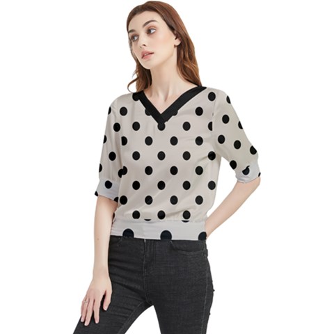 Large Black Polka Dots On Abalone Grey - Quarter Sleeve Blouse by FashionLane