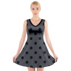 Large Black Polka Dots On Anchor Grey - V-neck Sleeveless Dress by FashionLane