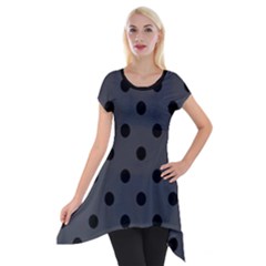 Large Black Polka Dots On Anchor Grey - Short Sleeve Side Drop Tunic