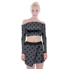 Large Black Polka Dots On Anchor Grey - Off Shoulder Top With Mini Skirt Set by FashionLane