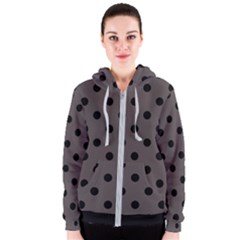 Large Black Polka Dots On Ash Grey - Women s Zipper Hoodie by FashionLane