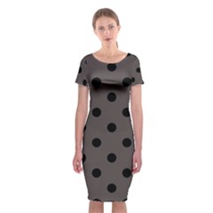 Large Black Polka Dots On Ash Grey - Classic Short Sleeve Midi Dress by FashionLane