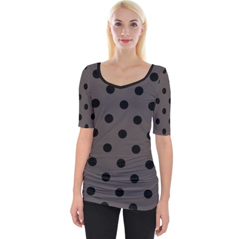 Large Black Polka Dots On Ash Grey - Wide Neckline Tee by FashionLane