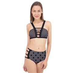 Large Black Polka Dots On Ash Grey - Cage Up Bikini Set by FashionLane