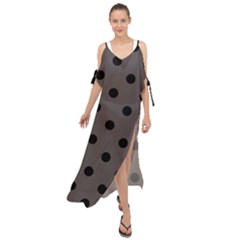 Large Black Polka Dots On Ash Grey - Maxi Chiffon Cover Up Dress by FashionLane