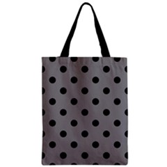 Large Black Polka Dots On Battleship Grey - Zipper Classic Tote Bag by FashionLane