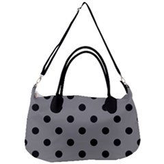 Large Black Polka Dots On Battleship Grey - Removal Strap Handbag by FashionLane