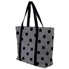 Large Black Polka Dots On Battleship Grey - Zip Up Canvas Bag by FashionLane